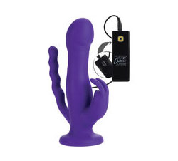 10 Function Silicone Love Rider Dual Motors Triple Rider Strap On Dong Purple